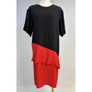 VTG Sonia Rykiel Paris Black Red Crepe Midi Shift Dress Sz 36 Us S Corpcore